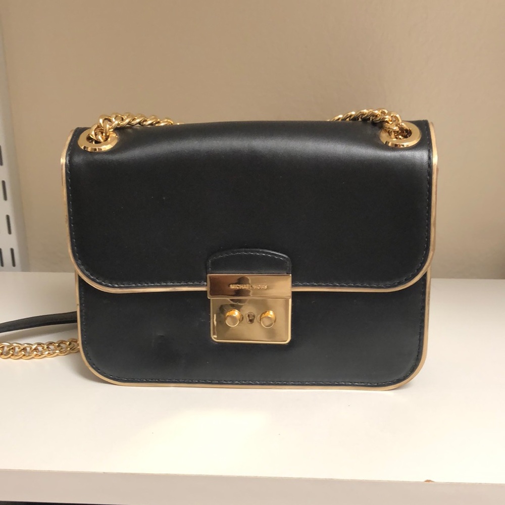 ❗SALE❗ Michael Kors Sloan Editor Black Leather Chain Shoulder Bag Gold Hardware